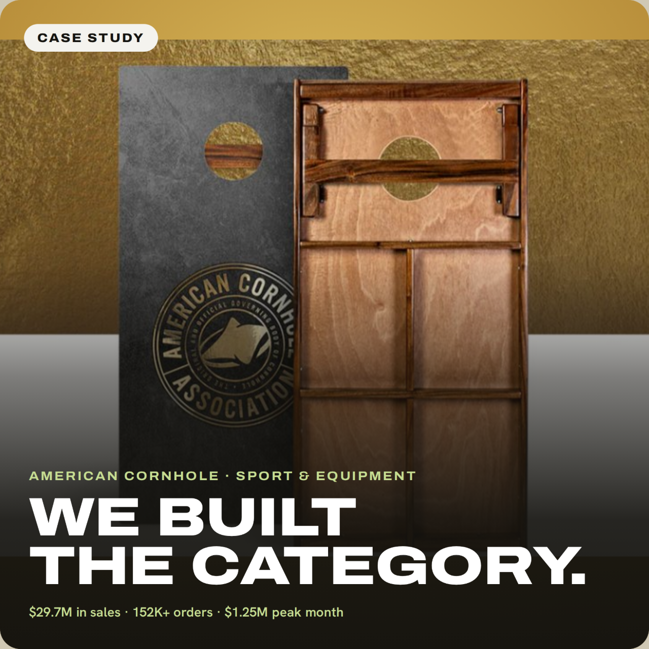 American Cornhole Association — premium cornhole boards on a gold backdrop